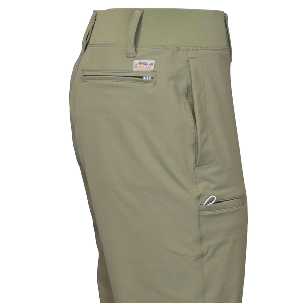 green fishing pants with zipper pockets