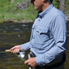#Man on fishing wearing Navy Gingham Shirt 