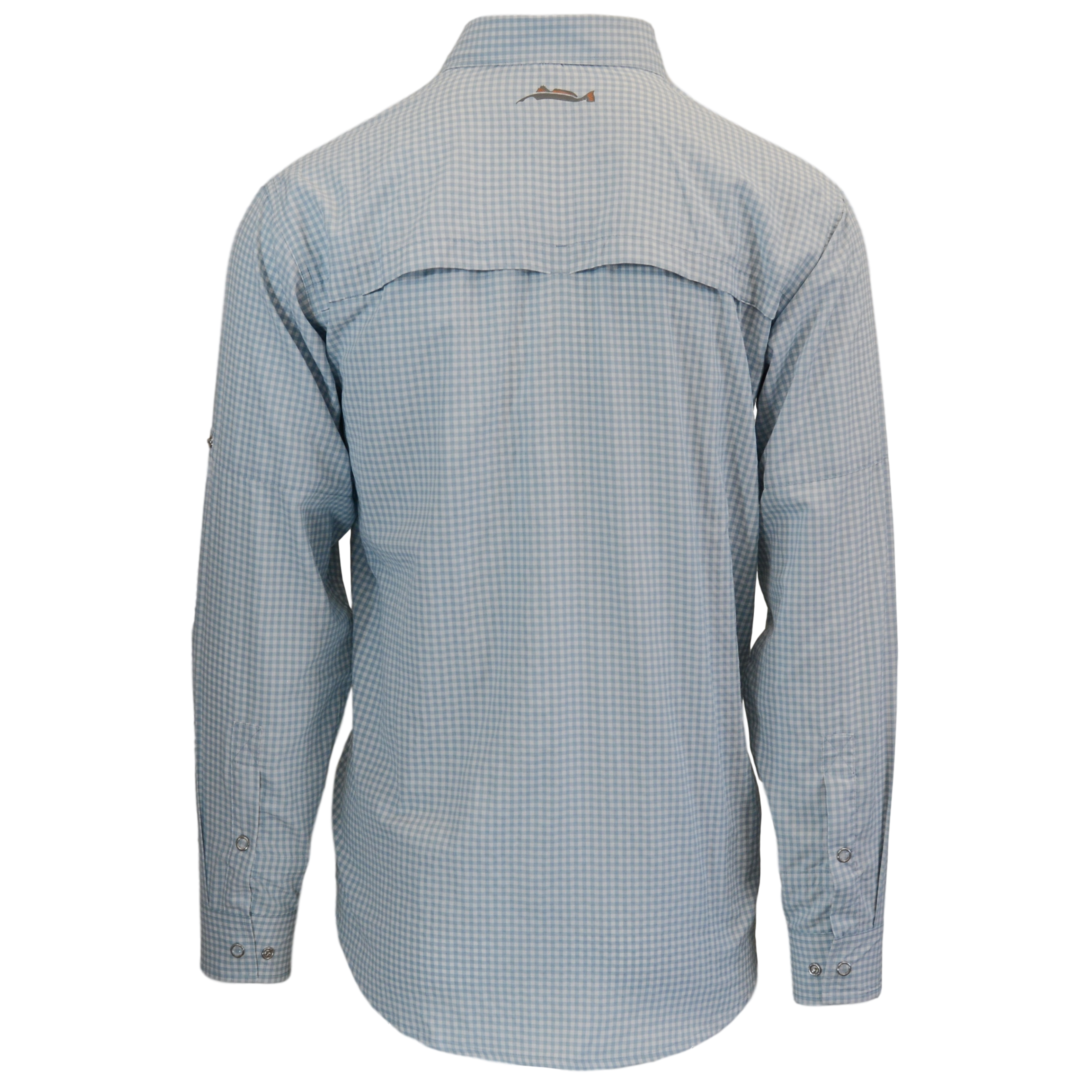 light blue gingham shirt back view