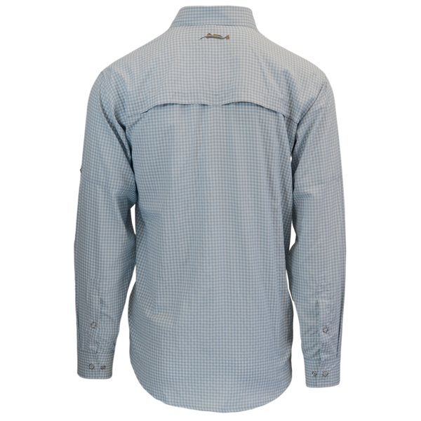 light blue gingham shirt back view