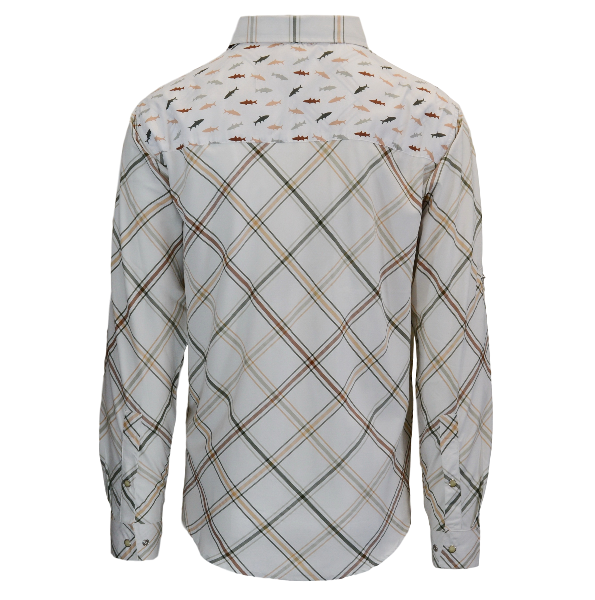 back of Backcountry plaid button down shirt