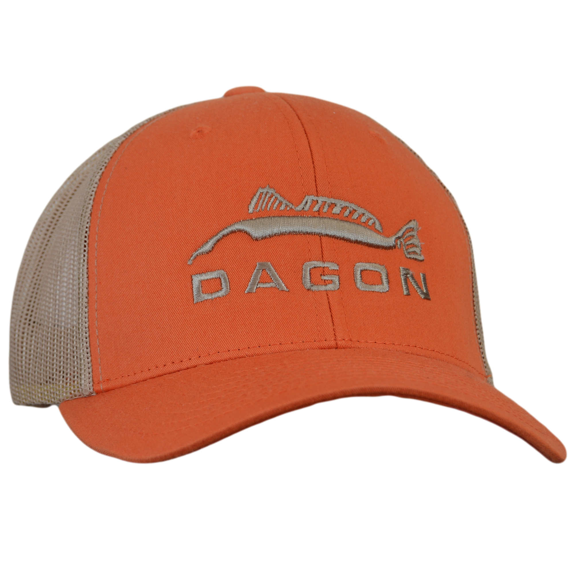 Embroidered Trucker Hat- Orange/ Tan