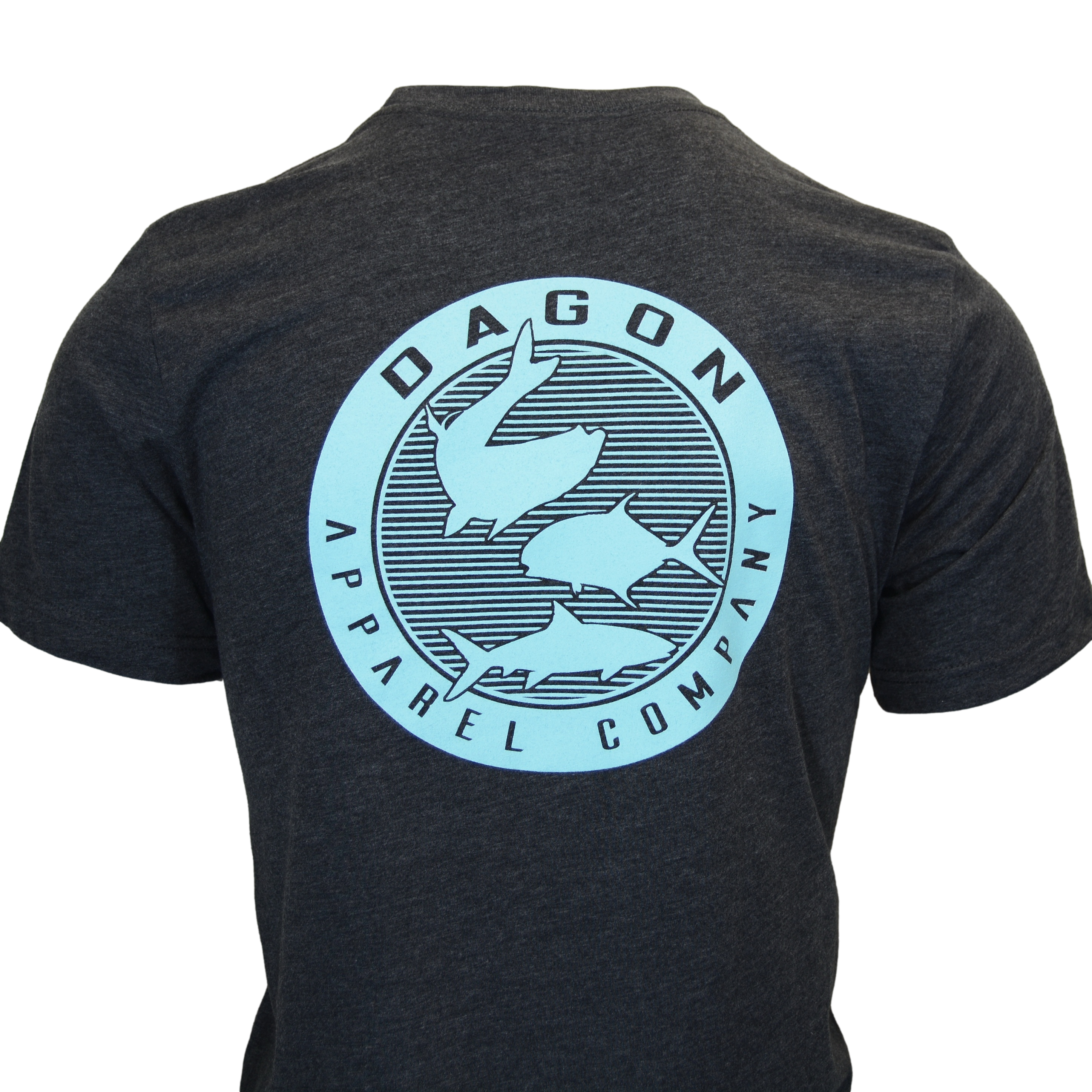 Grand Slam Tee Dark heathered grey tshirt with dagon apparel company in blue graphic on back