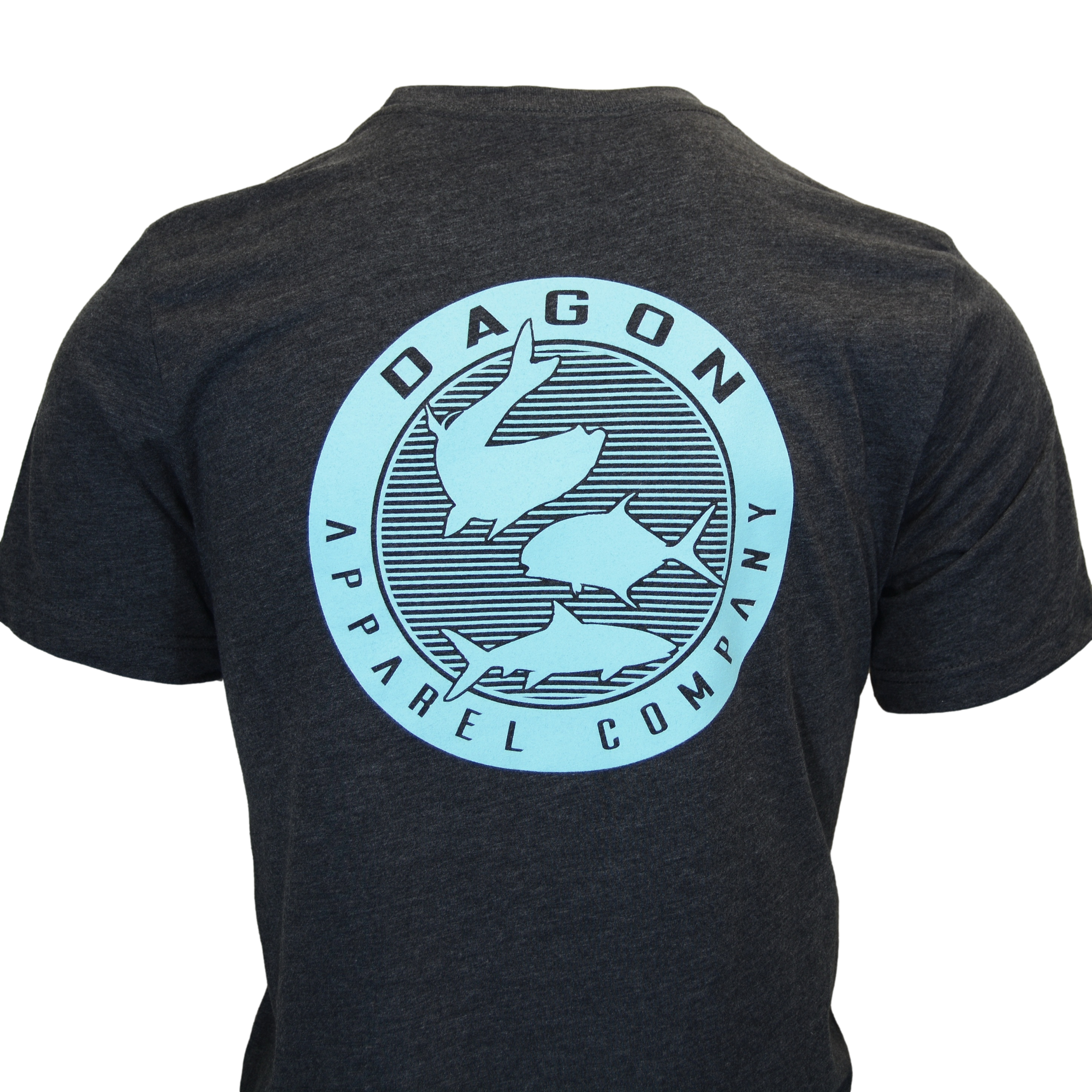 Grand Slam Tee Dark heathered grey tshirt with dagon apparel company in blue graphic on back