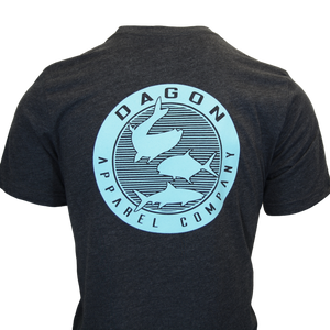 Grand Slam Tee Dark heathered grey tshirt with dagon apparel company in blue graphic on back